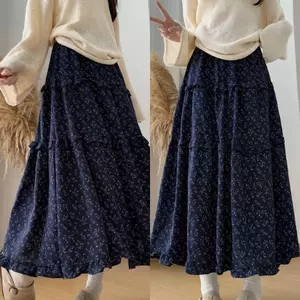 Retro Mori Style Hoa lưng cao ôm hơn Váy bánh dài màu tím Váy dài