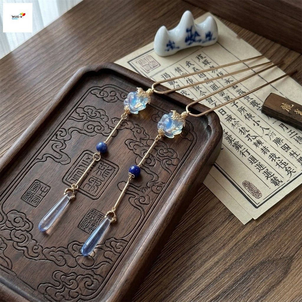 Kẹp tóc hoa hợp kim hình chữ U có tua rua cho đám cưới Hanfu Phong cách Trung Quốc truyền thống