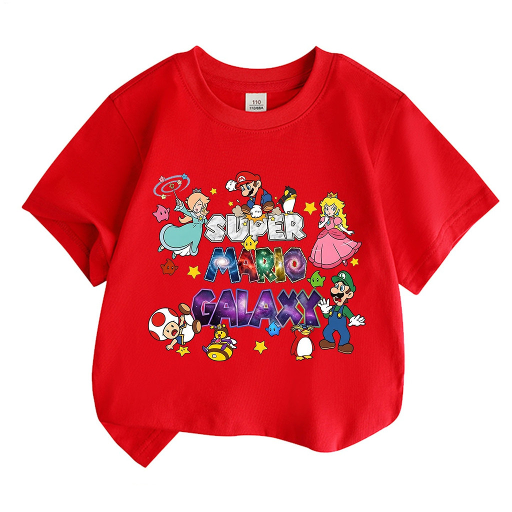 Áo thun ngắn tay in họa tiết Super Mario cho trẻ em 2D Áo thường ngày hợp thời trang cho bé mặc hàng ngày mùa hè