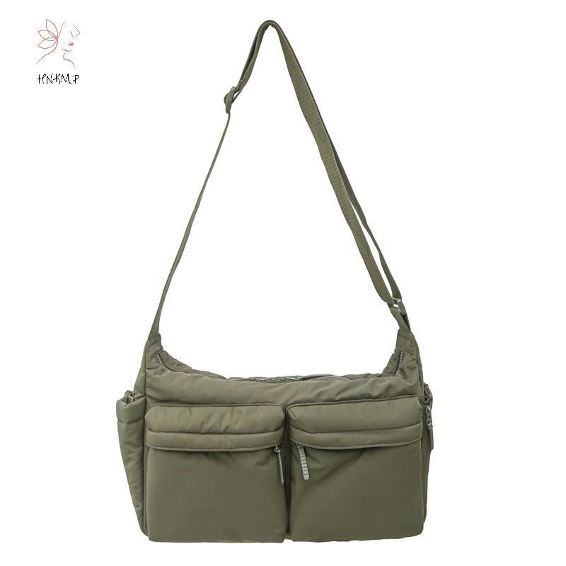 HNKMP Túi Messenger nhiều lỗ thông thường, túi đeo vai Nylon thời trang, túi xách lớn du lịch mua sắm, ví Tote