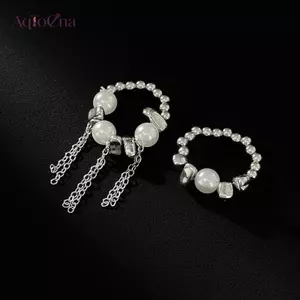 AqToCna 2 Cái / bộ Sáng Tạo Không Đều CCB Giả Ngọc Trai Nhẫn Nữ Vintage Kim Loại sel Ngón Tay Nhẫn Trang Sức AqToCna