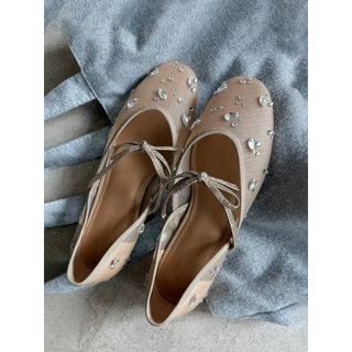 Giày Ballet Mới Flat Kim Cương Giả Lưới Mary Jane