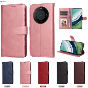 Ốp lưng cho Huawei Mate 60 Pro Nova 3i 3E 4E 5T 7SE 6SE 7i 8i P40Lite P30Lite P20Lite Y7P Mới Sang Trọng Ví Lật Cổ Điển Da Màu Trơn Bảo Vệ Toàn Diện Vỏ Điện Thoại Chống Sốc