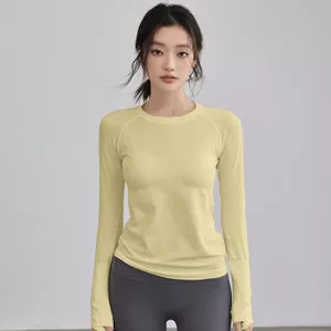 Quần Áo Tập Yoga Nữ Thu Đông Co Giãn Cao Cổ Tròn Thể Thao Dài Tay Chạy Bộ Huấn Luyện Nhanh Khô Quần Áo Thể Dục Áo