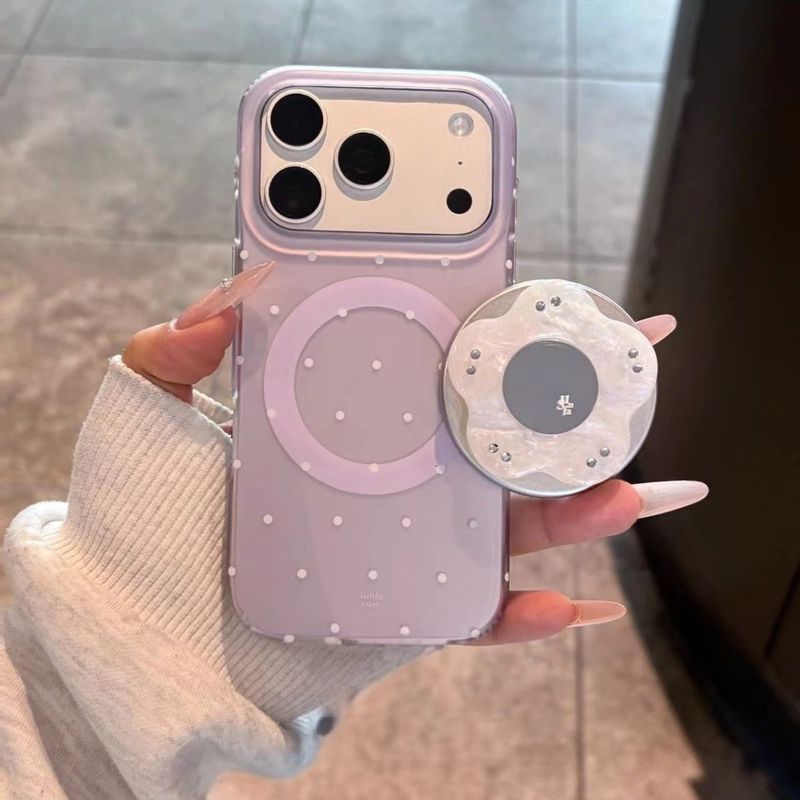 Imd Hàn Quốc Lavender Trắng Chấm Bi Gương Giá Đỡ Từ Tính Thích Hợp Cho Apple 17promax16 Vỏ Từ Tính 15 / 14