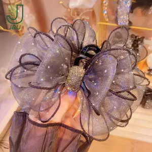 Lưới Nơ Kim Cương Giả Vuốt Tóc Vintage Thanh Lịch Kẹp Tóc Kẹp Tóc Cá Mập Cho Nữ Phụ Kiện Tóc Thời Trang