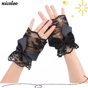 NICOLOO Tay áo giả, Vòng đeo tay hoa lưới, Phụ kiện váy cô dâu Ren có thể tháo rời Nơ Găng tay không ngón ngắn Lolita