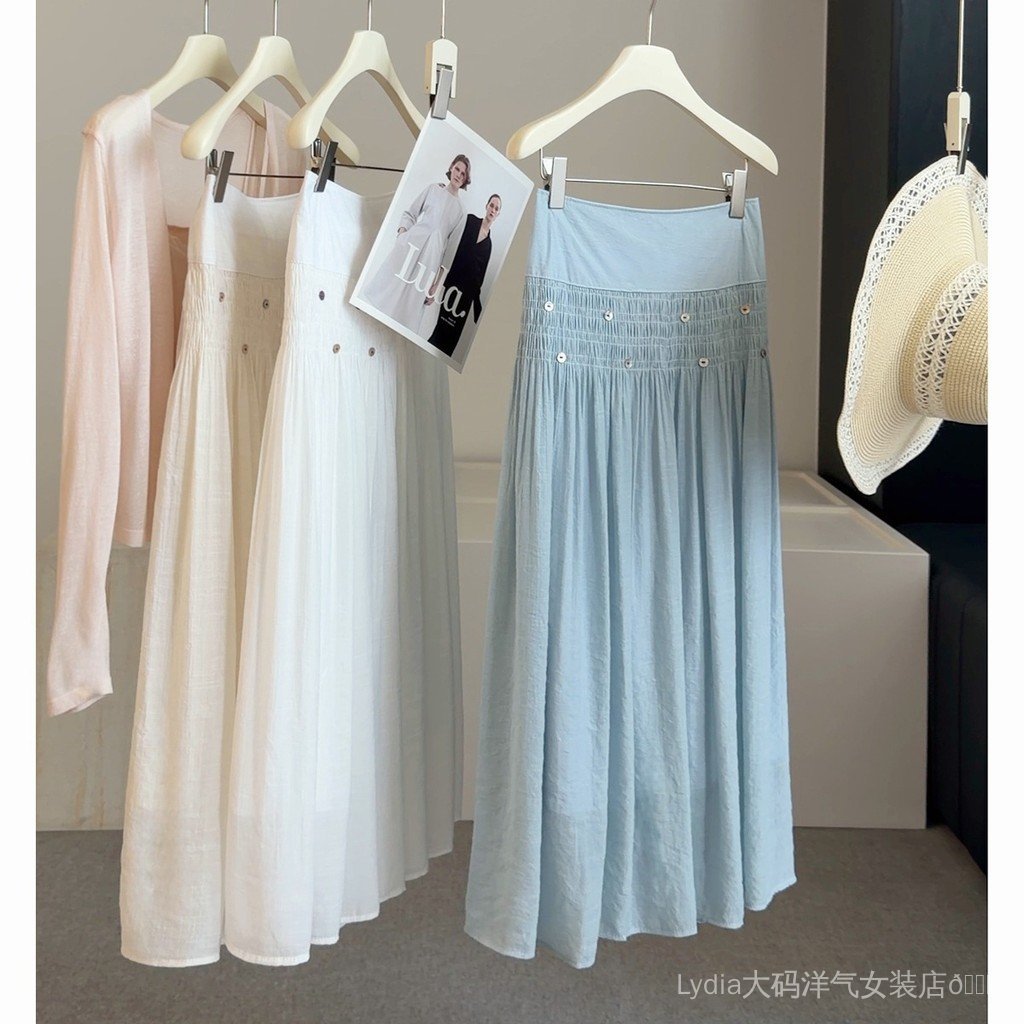 [Ưu đãi đặc biệt trong thời gian có hạn] Váy nữ chất lượng cao Spike Size lớn phong cách phương Tây dành cho nữ 26 mùa hè Tính khí eo cao thon gọn hơn Look Drape Feel a-Line Large Swing Long S