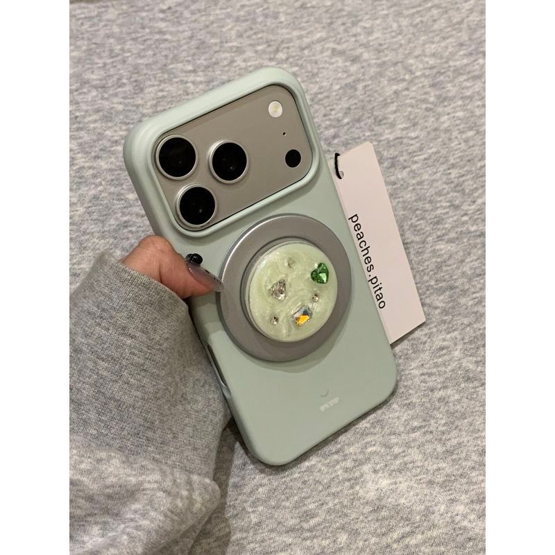 Ins Creative Mint Green Meteorite Gem Giá đỡ từ tính trọn gói 17promax Film 16pro Film Shell Frosted