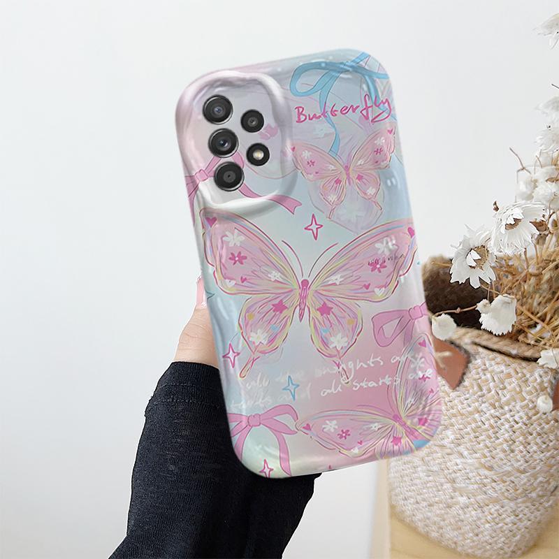 Ốp Lưng Cho Samsung Galaxy A13 A23 A32 A33 A52 A52S 4G 5G Vỏ Kem Hoạt Hình Cặp Đôi Bướm Mềm TPU 3D Sóng Silicon Vỏ Điện Thoại