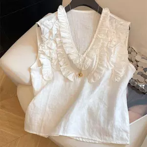 Áo sơ mi cổ chữ V xếp li dành cho nữ mùa hè Phong cách mới phù hợp với mọi phong cách đẹp hơn