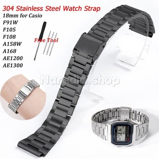 18mm cho Casio F91W F105 F108 A158W A168 AE1200 AE1300 Dây đeo đồng hồ bằng thép không gỉ 304 siêu mỏng Dây đeo đồng hồ vuông nhỏ 3 hạt
