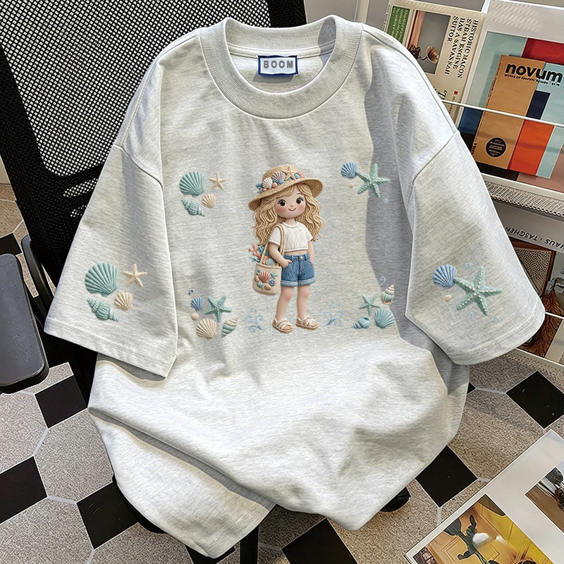 BOOM Áo thun nữ kiểu hàn quốc form rộng tay lỡ cổ tròn cotton Mát-Hè hot trend in cách dễ thương Áo phông form vừaV070