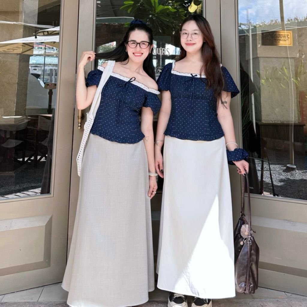 ( TẶNG KÈM SRUNCHIES) ÁO CHẤM BI PHỐI REN MẶC 2 KIỂU (CÓ BIGSIZE) M6119  - SamHi Closet
