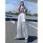 Quần jean trắng mùa hè Phong cách mới mỏng rách eo cao dáng rộng dáng rộng dáng rộng trông nhỏ thẳng Drape Quần lau sàn