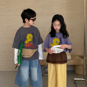 Áo thun trẻ em 2026 Summer Girls Phiên bản Hàn Quốc Áo thun ngắn tay in hình hoạt hình
