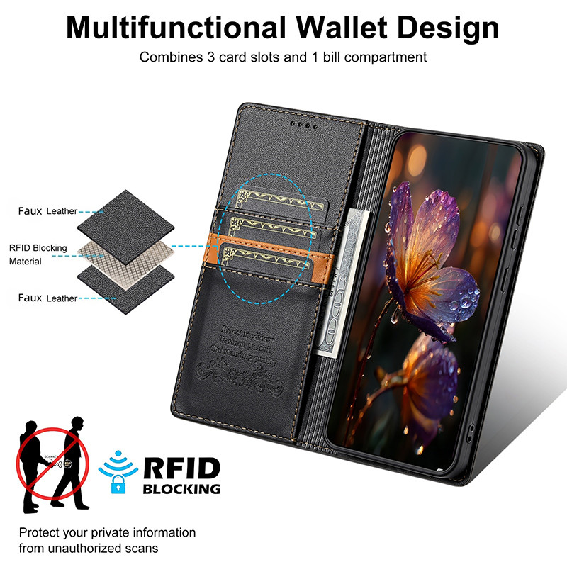 Dành Cho Xiaomi Redmi Note 15 14 13 Pro Plus 5G Note 14 Doanh Nghiệp RFID Chặn Ví Điện Thoại Bao Da PU Lật Chân Đế Vỏ
