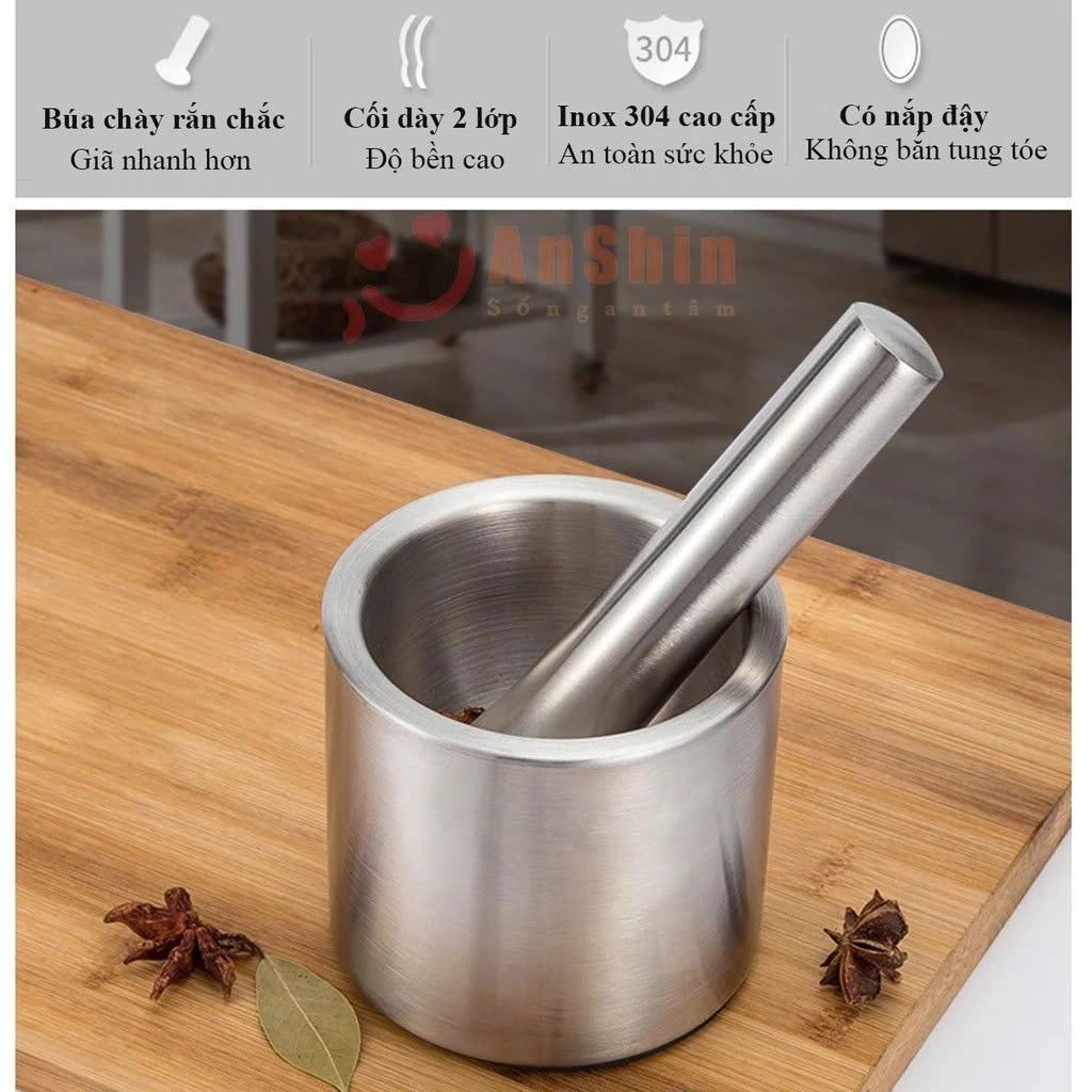 Bộ chày cối giã tay inox 304 kháng khuẩn 99,9% size nhỏ