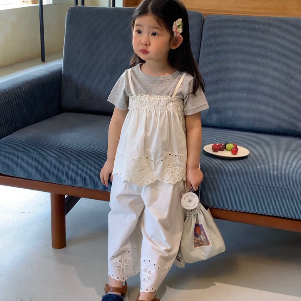 Mùa Hè 2026 Phong Cách Mới Bé Gái Ren Sling Top + Quần Ren Trẻ Em Phù Hợp Với Mùa Hè