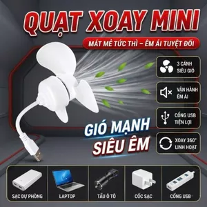 Quạt mini cắm USB 3 cánh siêu êm thiết kế nhỏ gọn dễ mang theo xoay 360 độ