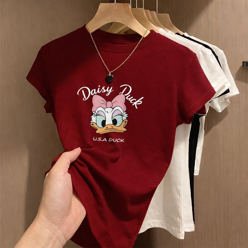 BOOM Áo Baby Tee Nữ Cotton Ôm Body-Áo Thun Ngắn Tay Y2K In Hình PhongCách Mùa Hè, Cổ Tròn Hàng Đầucách hàn quốc phongE33