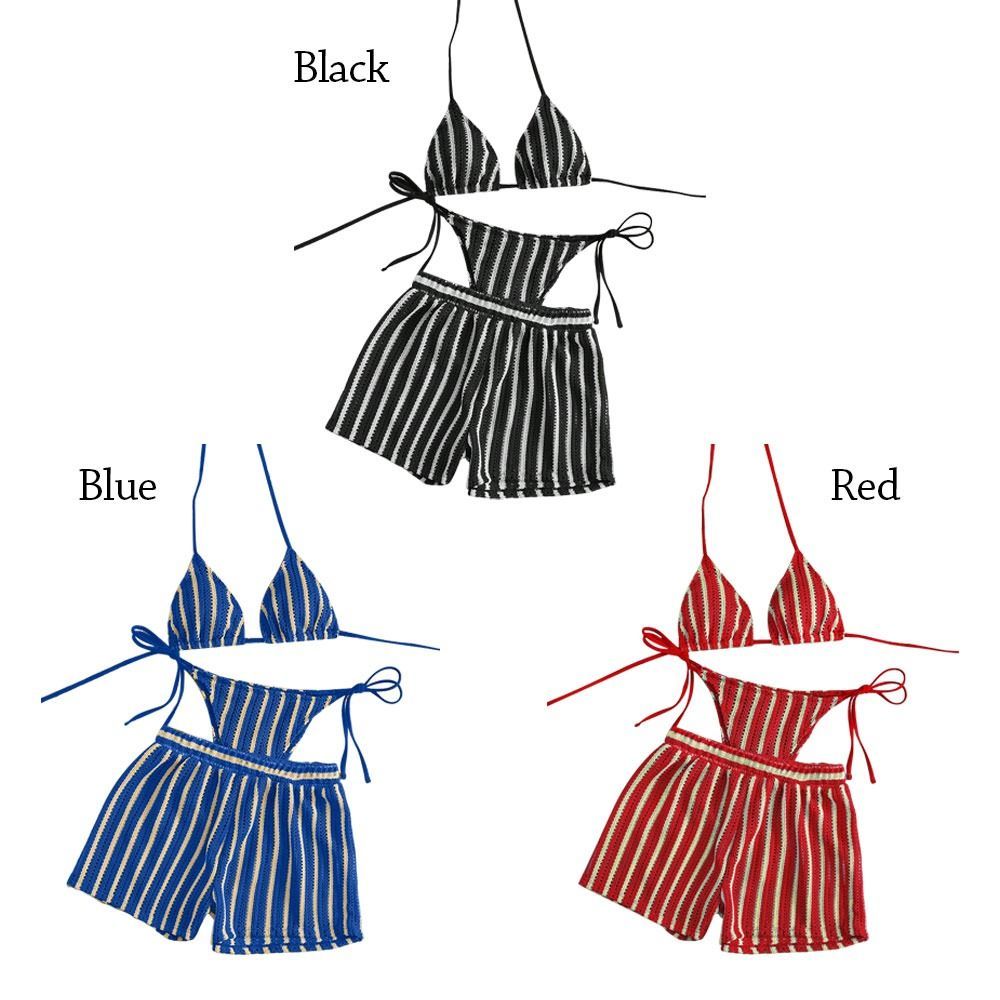 Đồ bơi nữ NICOLOO, Bikini sọc đi biển cổ điển, Thời trang nhỏ Busts Fit dệt kim Chi tiết dây buộc Bộ bikini Khu nghỉ mát mùa hè