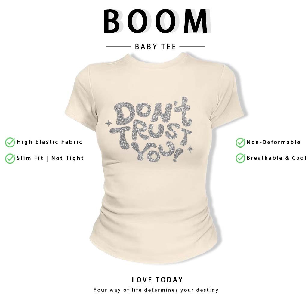 BOOM Áo Baby Tee Nữ Cotton Ôm Body-Áo Thun Ngắn Tay Y2K In Hình PhongCách Mùa Hè, Cổ Tròn Hàng Đầucách hàn quốc phongR34