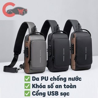 Túi đeo chéo nam Túi đeo chéo Da PU chống thấm nước Sạc USB Khóa chống trộm Văn phòng du lịch