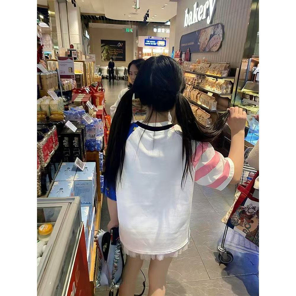 Milyfashion Áo Thun Tay Ngắn Màu Sắc Tương Phản Ngôi Sao, Phong Cách Mỹ Preppy Style Mùa Hè