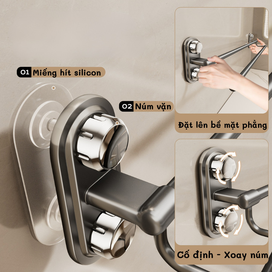 Giá Treo Khăn Gắn Tường Hút Chân Không 70cm Dino, Thanh Treo Khăn Không Khoan Tường 1 Tầng 2 Tầng Cao Cấp