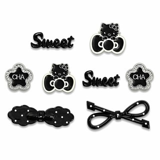 Set Charm Hello Kitty Đen Trắng Nơ Đỏ Gắn Dép Crocs – Tim Sao Dâu Cute Phụ Kiện Trang Trí Dép Siêu Xinh