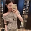 2026 Sọc quây Cổ áo chéo ngắn tay Áo thun nữ bán chạy Hot Girl Phong cách Pure Desire Phong cách Slimer Look26042806