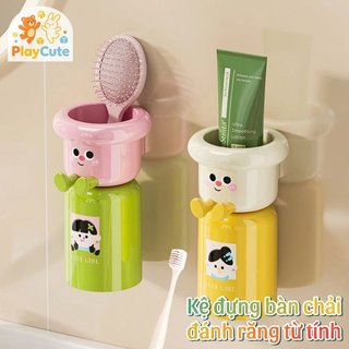 Giá đỡ bàn chải đánh răng treo tường ABS Cốc tổ chức phòng tắm Hoạt hình dễ thương Giá thoát nước phong cách Hàn Quốc