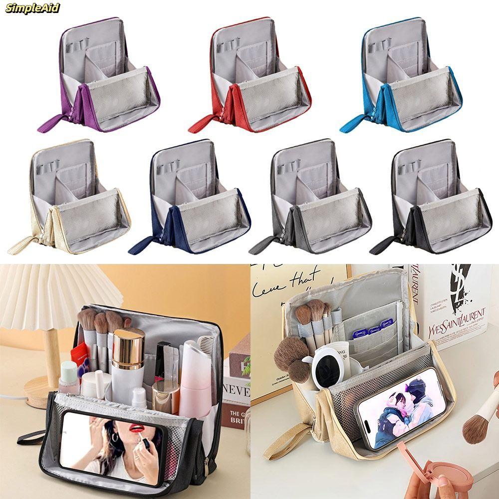 [Vận chuyển nhanh] Túi trang điểm đứng SIMPLEAID, Túi đựng mỹ phẩm chống nước dung tích lớn, đa chức năng có ngăn vải Túi đựng bút sinh viên nữ