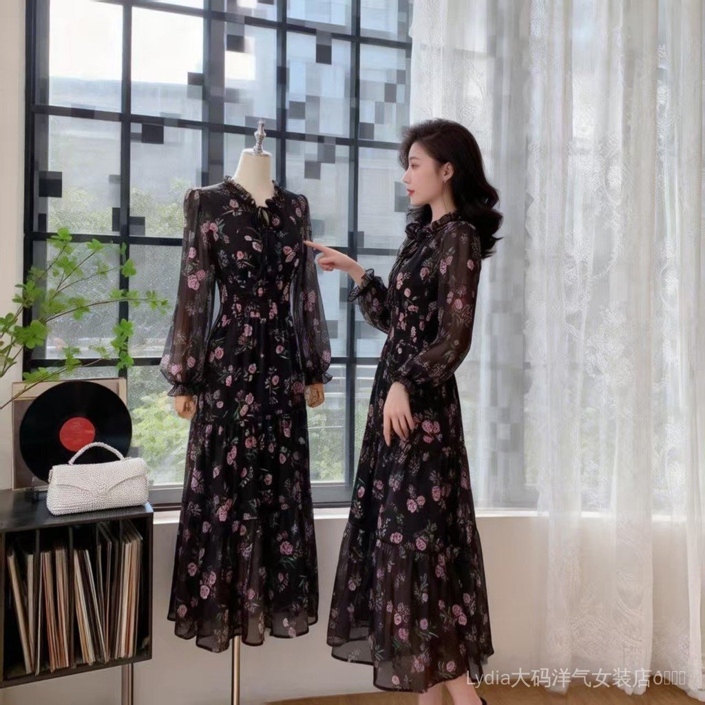 Váy dài hoa xù Spike Size lớn, phong cách Hồng Kông - Hàn Quốc, thanh lịch cho kỳ nghỉ