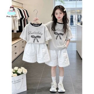 Bộ đồ bé gái kẻ sọc áo ngắn tay quần short - set in nơ dễ thương mặc hè