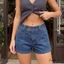 Quần short Denim màu trơn mùa hè dành cho nữ có túi