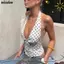 Áo ba lỗ nữ NICOLOO, Áo ba lỗ chấm bi Y2k, Áo Crop top cổ chữ V Coquettish gợi cảm đi chơi áo mùa hè