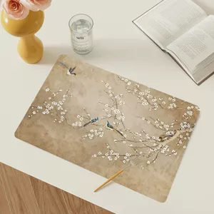 thảm trải bàn trà da pu cao cấp chống thấm nước họa tiết hoa cỏ phong cách trung hoa tấm lót bát đĩa cách nhiệt dễ vệ sinh