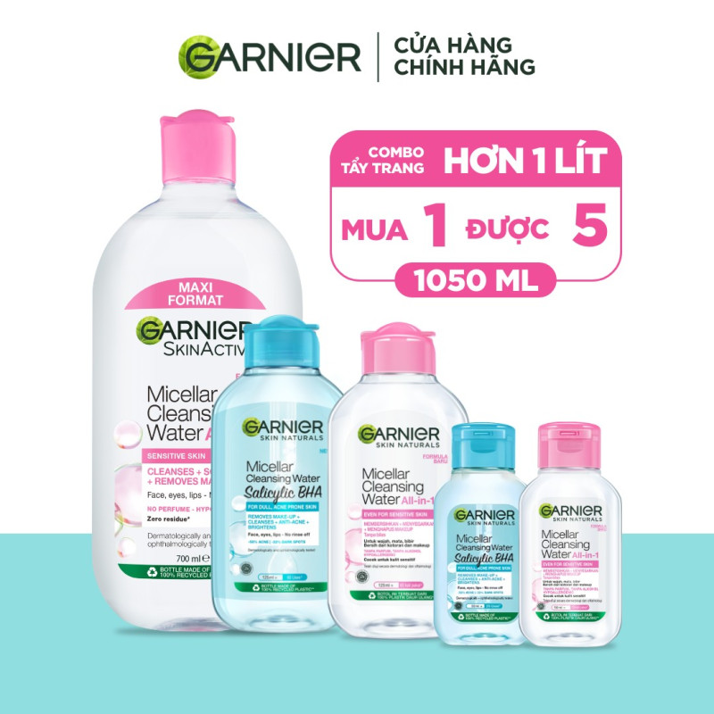 Bộ 1 LÍT Nước Tẩy Trang làm sạch sâu dịu nhẹ cho mọi loại da- Garnier Micellar Cleansing Water