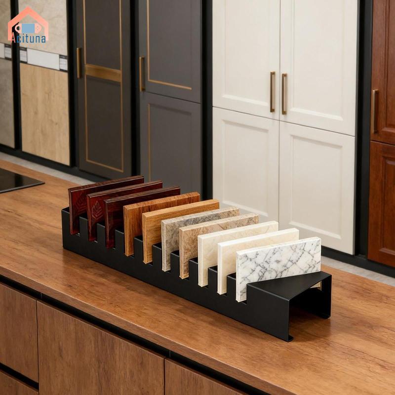 Giá trưng bày gạch kim loại Giá đỡ mẫu 10 tầng Kệ sắp xếp gạch men đứng cho phòng triển lãm