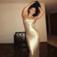 Cutenew Vàng Bodycon Đầm Maxi Gợi Cảm Đeo Vai Hình Eo Tuyệt Đẹp Vintage Nữ Mùa Hè Dự Tiệc