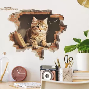 TRTR Hoạt Hình Dễ Thương Bị Vỡ Tường Mèo Stier Phòng Ngủ Phòng Khách Hiên Nhà Baground Cảnh Quan Tường Stier VN