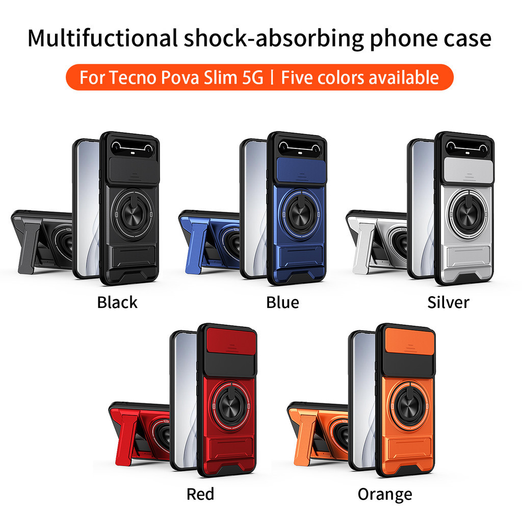 Ốp Điện Thoại Đa Năng Sang Trọng Thích Hợp Cho Infinix Tecno Spark Slim 4G Pova 5G Dây 360°Giá đỡ vòng có vỏ máy ảnh Vỏ bảo vệ toàn diện chống sốc