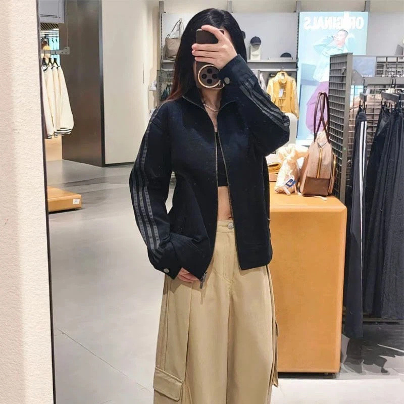 2026 Thu Đông Xuân Nam Nữ Rửa Cotton Đứng Cổ Sọc Áo Khoác Thêu Cặp Đôi Áo Khoác | BigBuy360 - bigbuy360.vn