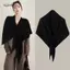 AqToCna Mùa Đông Nữ Khăn Choàng Quấn Cardigan Cape Len Pha Trộn Tam Giác Khăn Choàng Thiêned Với Dệt Kim Vai Ấm Áp AqToCna