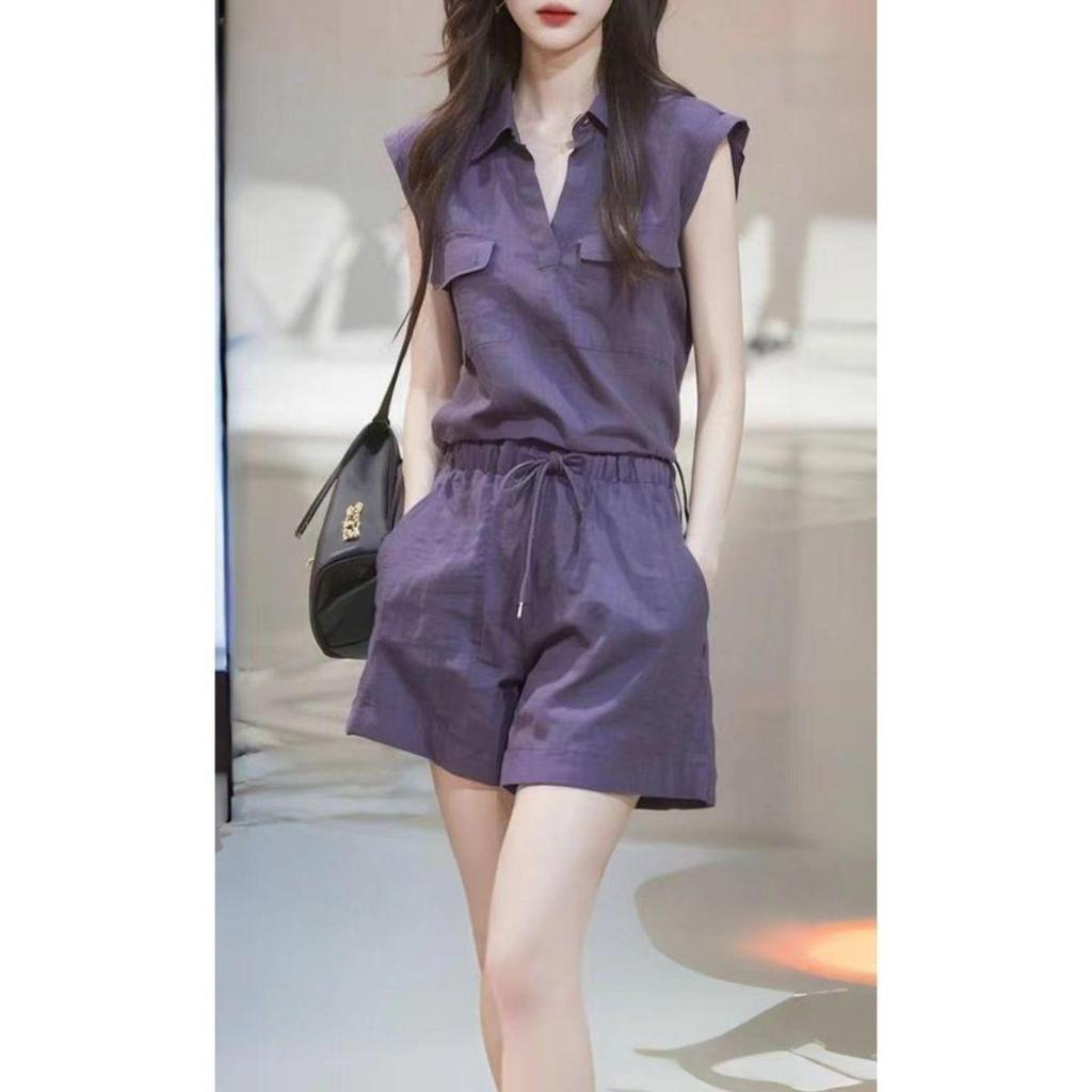 [Seckill trong thời gian có hạn] Bộ đồ muối phong cách mát mẻ Phong cách mới Quần short áo sơ mi màu tím mùa hè Bộ đồ hai mảnh nhẹ Thời trang sang trọng Phong cách Trung Quốc mới