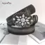 AqToCna Vintage Đá Trắng Bule Thắt Lưng Khắc Hoa Thắt Lưng Da Nổi Boho Thắt Lưng Phương Tây Quần Jean Thắt Lưng AqToCna