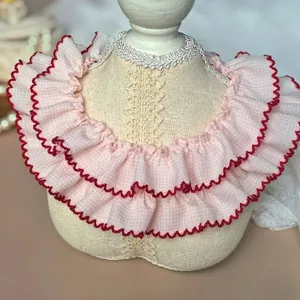 Nhiều Màu Kẻ Sọc Răng Cho Chó Xếp Ly Ren DIY Yếm bjd Labu Rag Búp Bê Quần Áo Bàn Đèn Vòng Hoa Thú Cưng Tổ Phụ Kiện 5.7