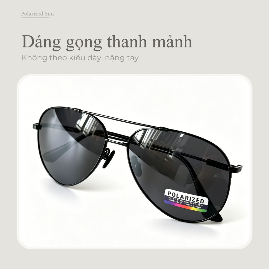 Kính mát phân cực nam nữ dáng phi công gọng mảnh nhẹ UV400 dùng ban ngày